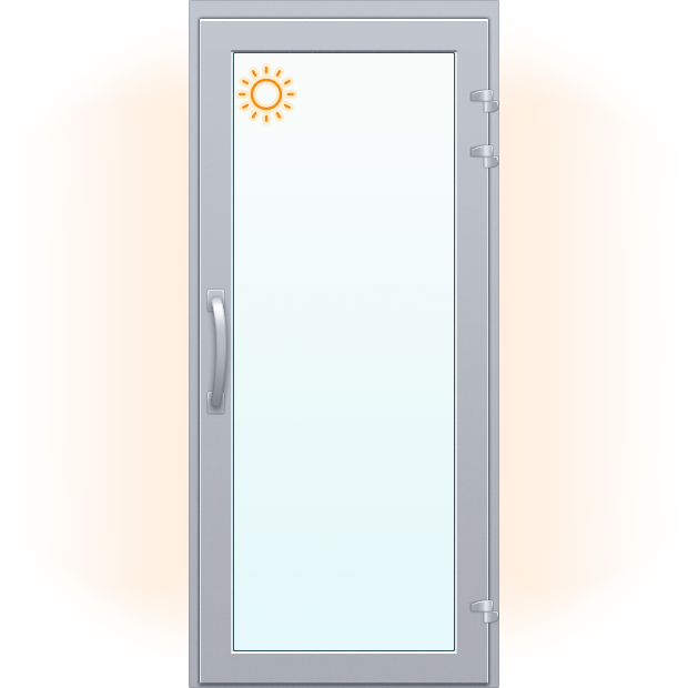 Теплая алюминиевая одностворчатая дверь цельностеклянная