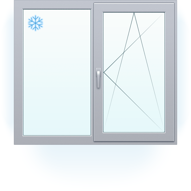 Алюминиевое окно двустворчатое с глухой и поворотно-откидной створками
