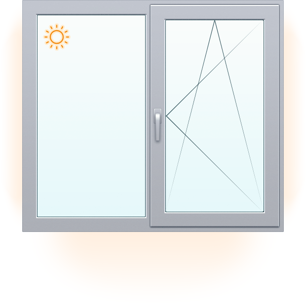Теплое алюминиевое окно одностворчатое с глухой и поворотно-откидной створками